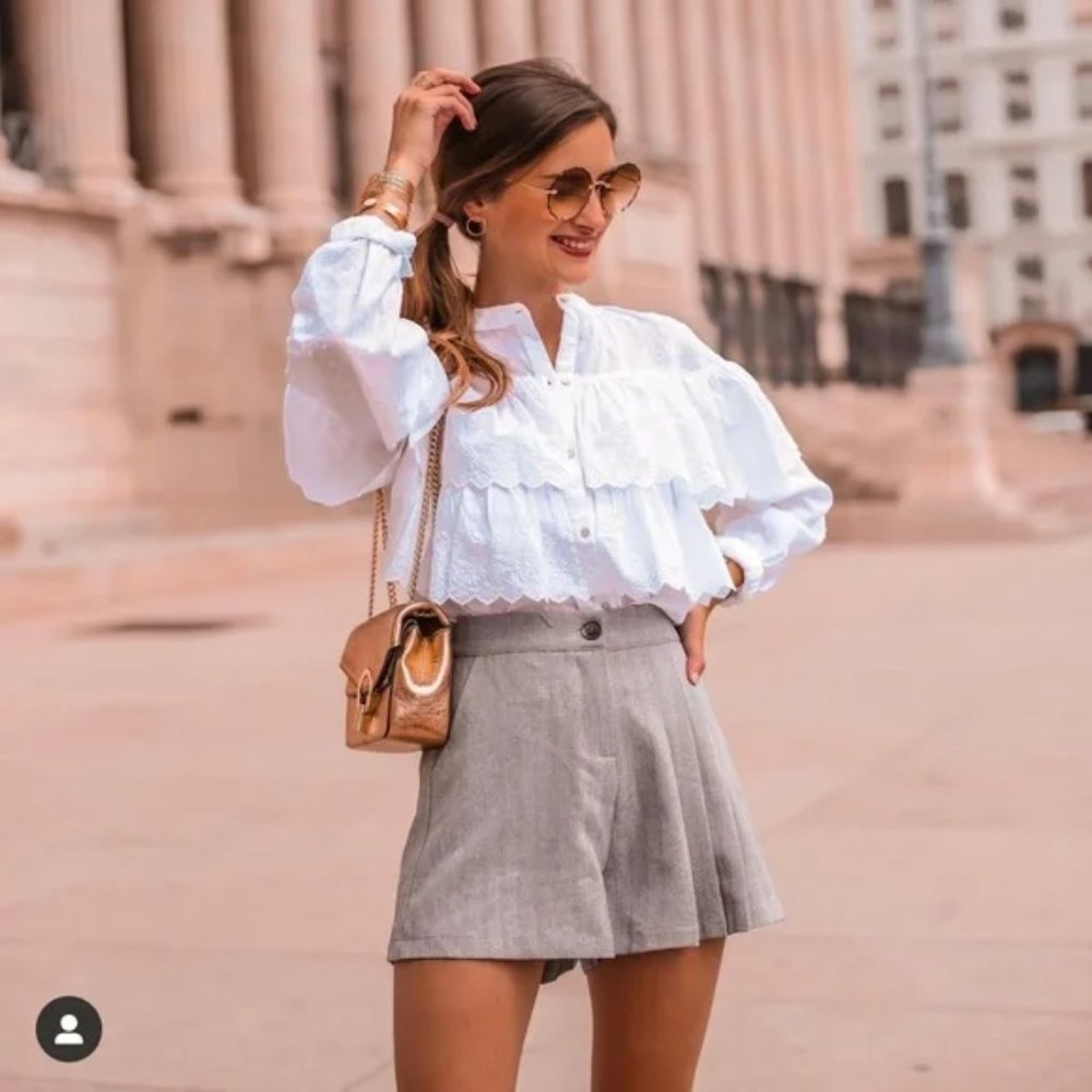 ZARA Poplin Shirt With Eyelet Embroidery Ruffle